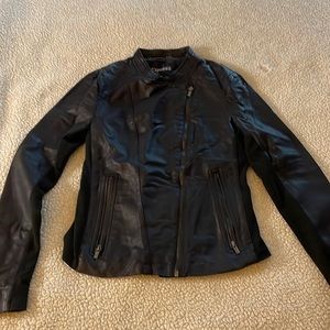 Express faux leather jacket with asymmetric zipper